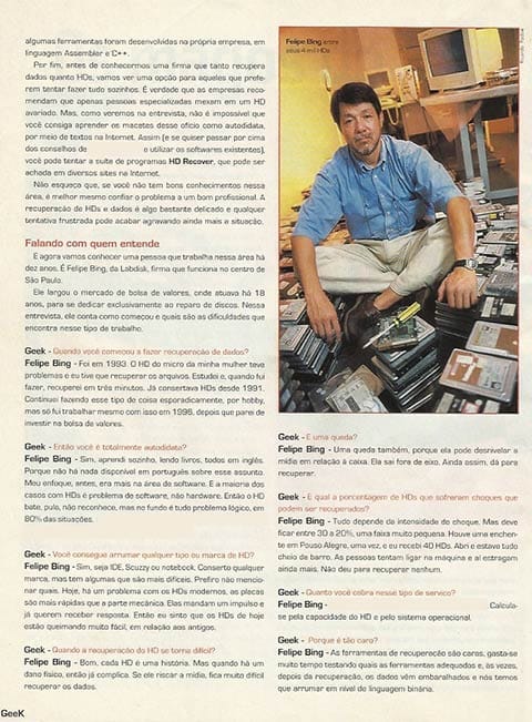 Reportagem sobre a LabDisk na Revista Geek
